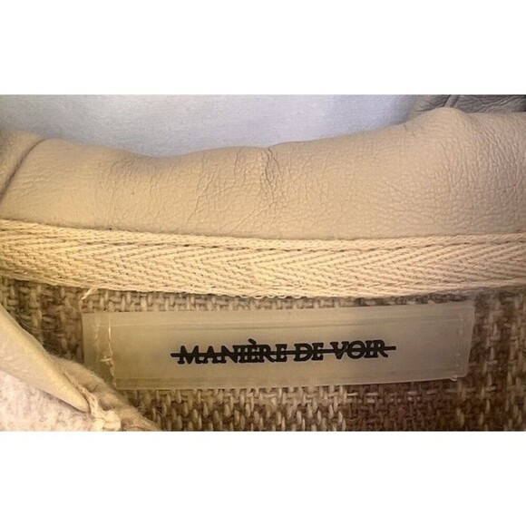 Maniere De Voir Jacket Womens 10 Brown Wool Plaid Zip Back Faux Leather Hooded - Picture 8 of 9